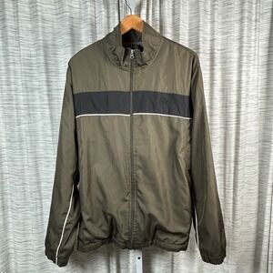 Y2K Starter Track Jacket Olive Green Black White Stripe Men's Lg Lightweight EUC